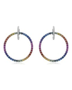 925 Sterling Silver Blue Sapphire & Rainbow Multi Gem Hoop Earrings