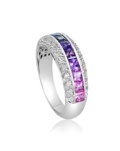 Pink to Purple Sapphire & Diamond Invisible Set Ring 18K Gold (1.62ct tw)