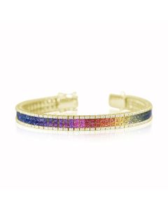 Rainbow Sapphire & Diamond Double Row Invisible Set Tennis Bracelet 18K Yellow Gold (27ct tw) By:rainbowsapphirejewelers.com
