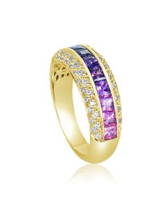 14K Gold Caviar Diamond Ring Gradual Ombre Sapphire VS1-VS2