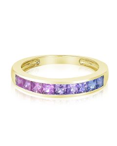 Ombre Hydrangea Lovers Sapphire Band 1 Carat Matching Couples Anniversary Stackable Gold Ring