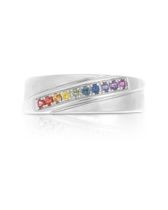 Matching Couples Ring Line Up Rainbow Sapphire Ring Sturdy Sterling Silver Band