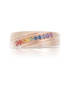 14K Rose Gold Ring Matching Couples Anniversary Sapphire Band Rainbow Line Up