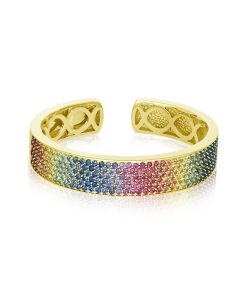 Gala Dress Sapphire Bangle 14K Yellow Gold Glam Tennis Bracelet Gradual Ombre Color Gemstone Jewelry