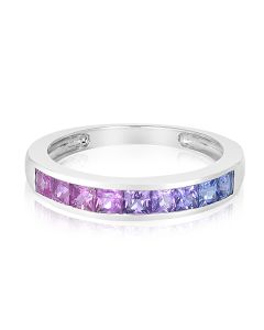 Ombre Pink Purple Sapphire Minimal Ring Half Set Eternity Gradual Color Stackable Band 1 Carat