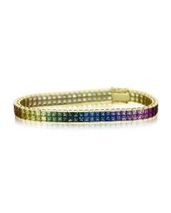 Rainbow Sapphire Double Row Invisible Set Tennis Bracelet 14K Yellow Gold (30ct tw) By:rainbowsapphirejewelers.com