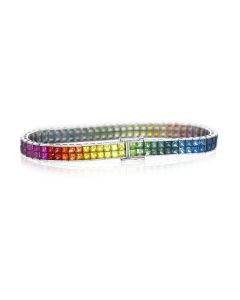 Rainbow Sapphire Double Row Invisible Set Tennis Bracelet 14K White Gold (30ct tw) By:rainbowsapphirejewelers.com