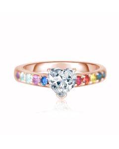 14K Rose Gold Pastel Rainbow Sapphire Engagement Ring Heart Centre Stone Cosplay Anime Fandom