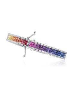 2.5mm Rainbow Sapphires Bracelet & 1mm Diamonds 14K 18K White Gold 15 Carats Natural Gemstone Bracelet