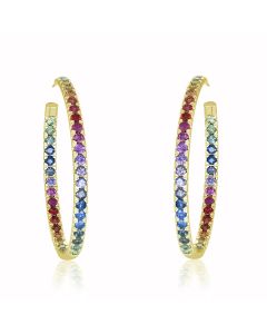 Rainbow Sapphire Earrings Hoop Huggie 18K Yellow Gold (7ct tw) By:rainbowsapphirejewelers.com