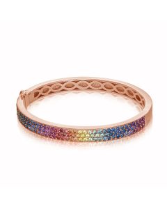 Stack Hinge Bangle Bracelet in 14K Pink Gold Pave Ombre Sapphire Solid Bracelet Glam