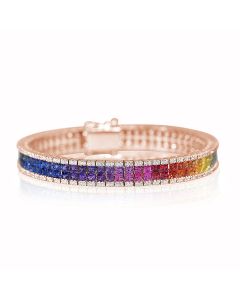 3.1mm Ombre Sapphires Rose Gold Bracelet Natural Sapphires & Diamonds 14K Chain Link Gemstones Bracelet for Her BRC1756-31MRG