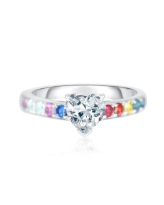14K White Gold Heart Engagement Ring Romantic Freedom Ring Rainbow Blue Pink Sapphire
