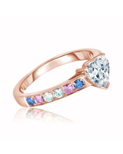 Heart Engagement Ring in 14K Rose Gold Light Blue Pink Sapphire Shank Alternative Promise Ring