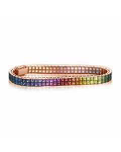 3.0mm Princess Bracelet 25 Carat OMBRE Sapphire Rainbow Tennis Bracelet in 14K 18K Pink Gold Natural Gemstone SKU: BRC1567-RG