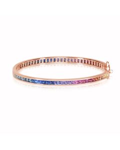 PINK UNICORN BANGLE 2.5mm Princess Channel Set Top Quality Bracelet Rainbow Avant Garde 8 Carat Bracelet in Pink Gold, Heirloom Jewelry