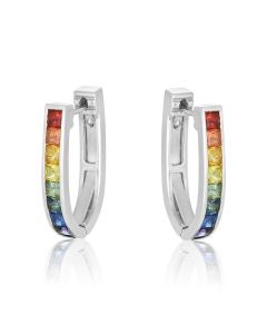 Rainbow Sapphire Earrings J Hoop Huggie 18K White Gold (2ct tw) Rainbow Sapphire Earrings J Hoop Huggie 18K White Gold (2ct tw)  By:rainbowsapphirejewelers.com