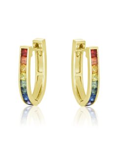 Rainbow Sapphire Earrings J Hoop Huggie 18K Yellow Gold (2ct tw) By:rainbowsapphirejewelers.com