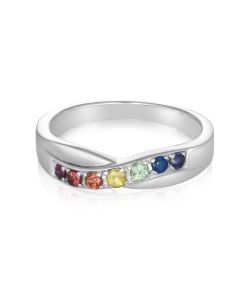 Natural Sapphire Band Ring in Silver Minimal Bow Rainbow Gemstone Ring