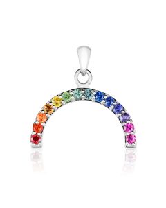 Rainbow Sapphire Silver Pendant 21mm Width 2mm Round Cut | Thin Rolo Chain Necklace
