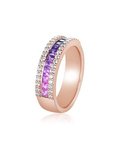 Diamond Border Sapphire Ring Alternative Wedding Band Ombre Sapphire in Rose Gold