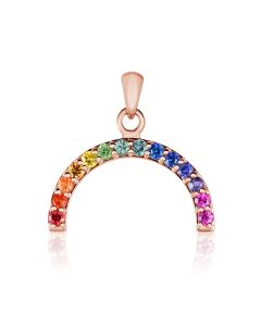 Rose Gold Sapphire Necklace Pendant Rainbow Shaped | Thin Rolo Chain