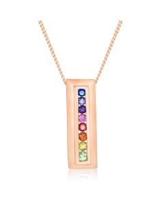 14K PINK UNICORN Gold Rainbow Necklace Sapphire Pendant Smart Casual 1.2 Carat Natural Color Gemstones Rainbow Sapphire