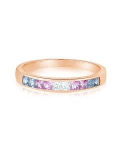 Rose Gold Hydrangea Pastel Sapphire Ring Channel Set 0.75 Carat Half Eternity Wedding Band