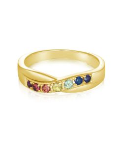 14K Yellow Gold Sapphire Ring Natural Rainbow Gemstone Crisscross Band Promise Ring