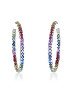 Rainbow Sapphire Earrings Hoop Huggie 14K White Gold (7ct tw) By:rainbowsapphirejewelers.com