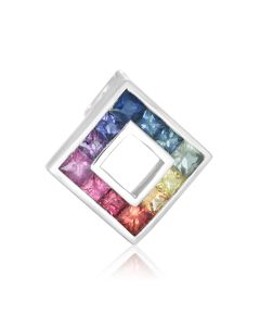 SILVER SQUARE Rainbow Pendant 0.75 Carat Natural Sapphire Princess Cut Charm in Solid Silver Work Wardrobe