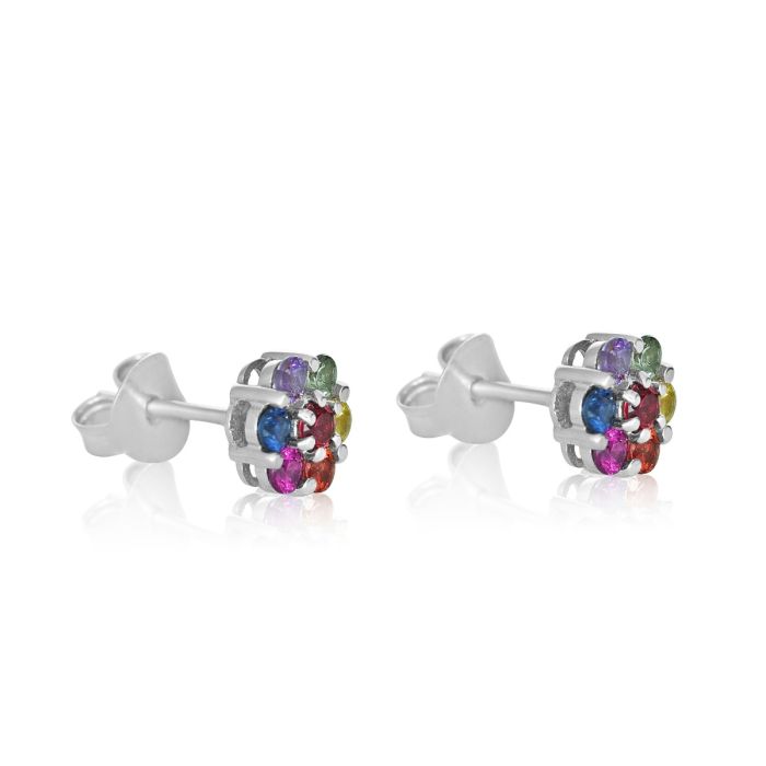 Sapphire Earrings Cluster Stud Sterling Silver Studs Rhodium Plated