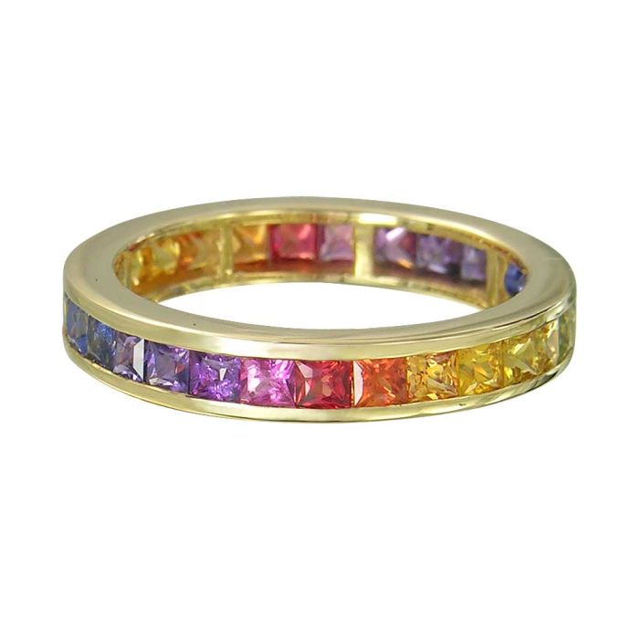 Rainbow Sapphire Eternity Ring 14K Yellow Gold (3ct tw) - 7.5 US