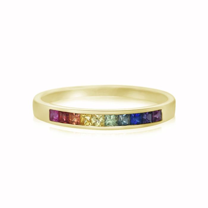 Rainbow Sapphire Half Eternity Band Ring 18K Yellow Gold (3/4 carat) 2 ...